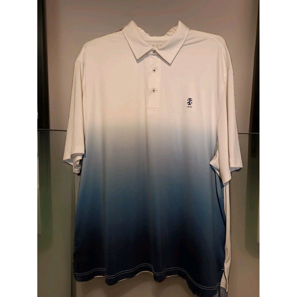 Men Sz 2XLT IZOD Golf Ombre Color Blend Shirt Short Sleeve Blue White